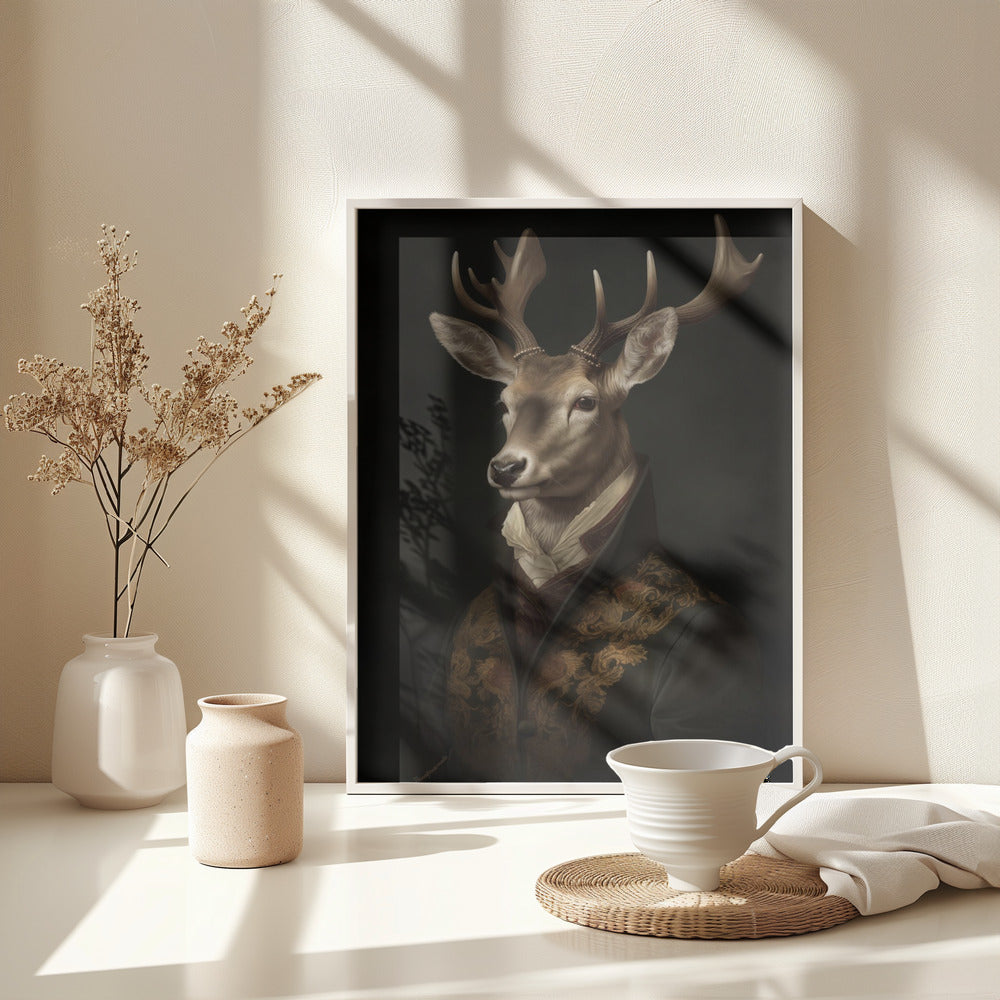 Vintage Dapper Deer Portrait - Poster / Art Print - interiör