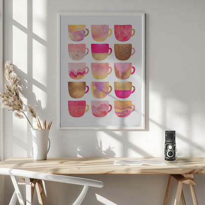 Pretty Pink Coffee Cups - Poster / Art Print - interiör
