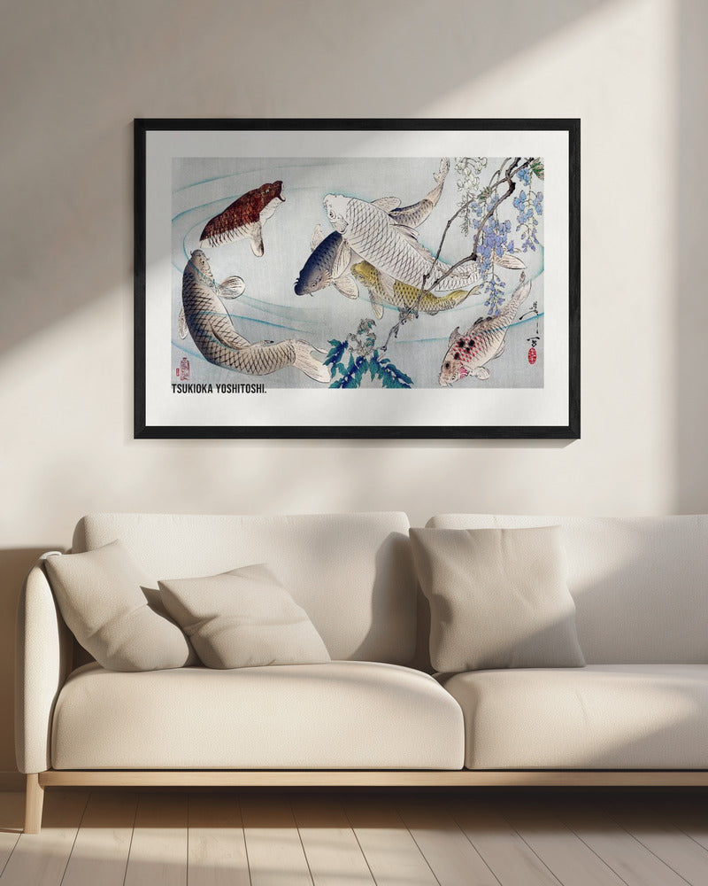 Six Carp Swimming Beneath Wisteria (1889) - Poster / Art Print - interiör