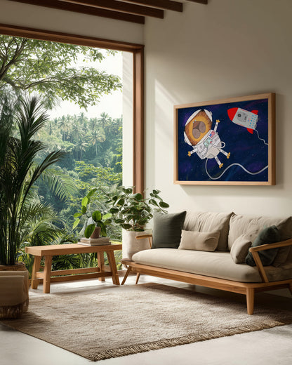 Funny Lion Astronaut is Swirling in Space by Artist Carla Daly - Poster / Art Print - interiör