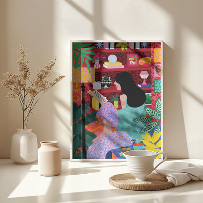Girl Reading Her Favorite Book - Poster / Art Print - interiör