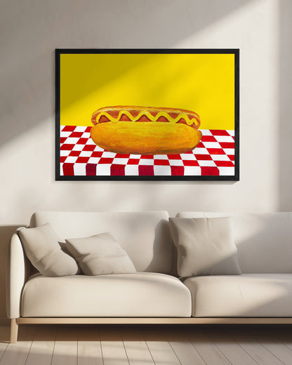 Hot Dog With Mustard Red Check Yellow - Poster / Art Print - interiör