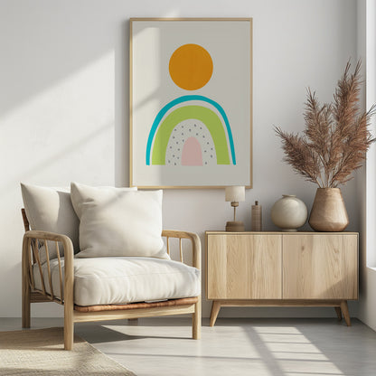 Minimal Mountain and Sun - Poster / Art Print - interiör