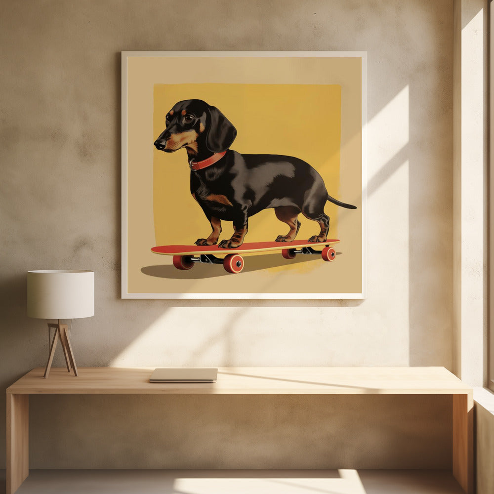Dachshund Skater - Poster / Art Print - interiör