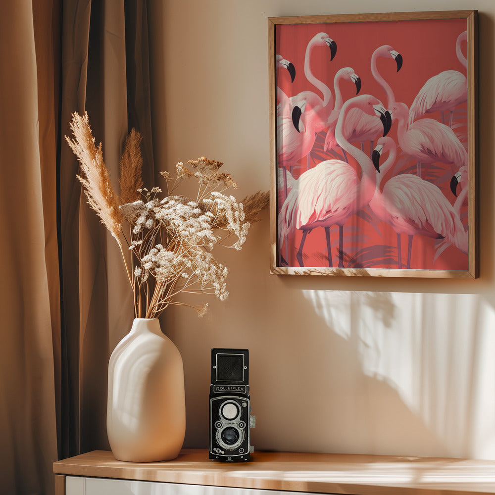Vibrant Pink Flamingos - Poster / Art Print - interiör