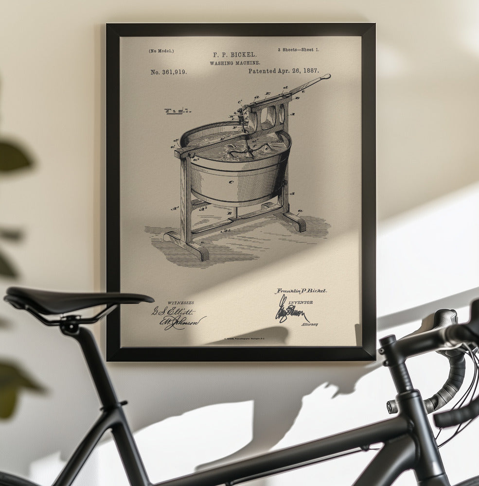 Washing Machine Patent 1887 - Poster / Art Print - interiör