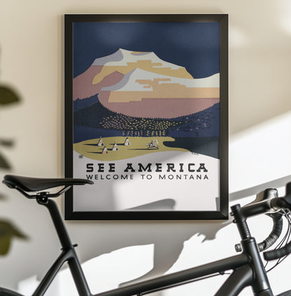 See America. Welcome To Montana (1936) Travel Poster By Richard Halls - Poster / Art Print - interiör