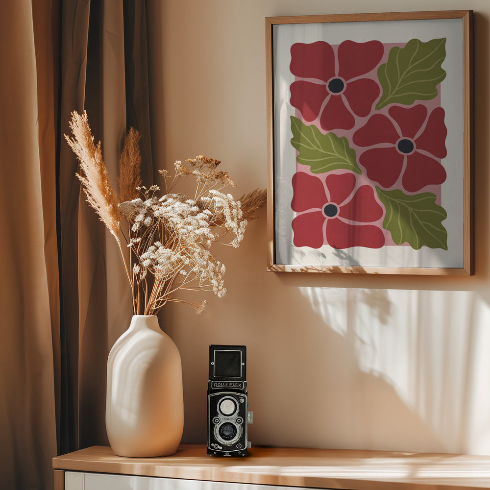 Stylized Red Flowers No 2 - Poster / Art Print - interiör