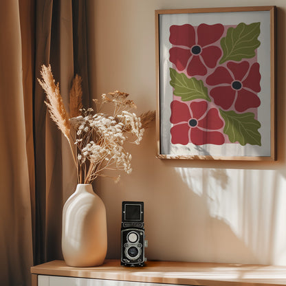 Stylized Red Flowers No 2 - Poster / Art Print - interiör