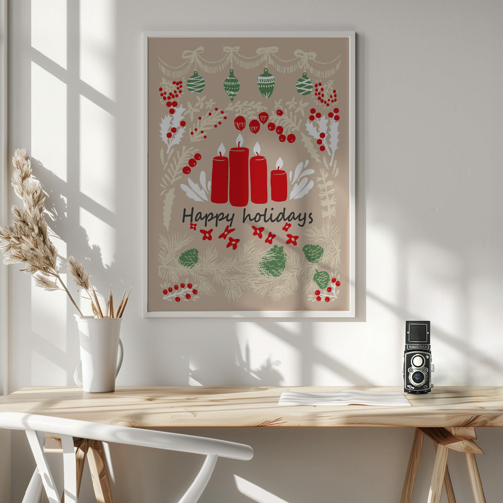 happy holidays - folk art illustration - Poster / Art Print - interiör