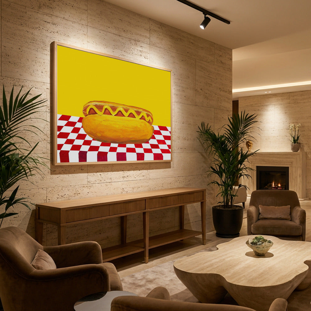 Hot Dog With Mustard Red Check Yellow - Poster / Art Print - interiör