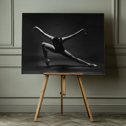 soaring. A ballerina in a pointe shoes in a lunge with her arms outstretched like wings - Poster / Art Print - interiör