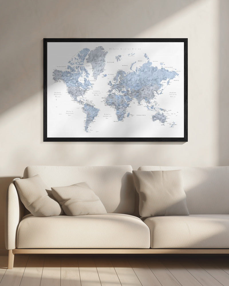 Blue världskarta på Spanska - Poster / Art Print - interiör
