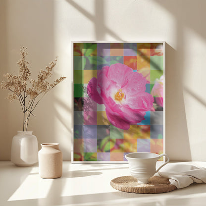 Vivid Pink Flower with Colorful Mosaic - Poster / Art Print - interiör