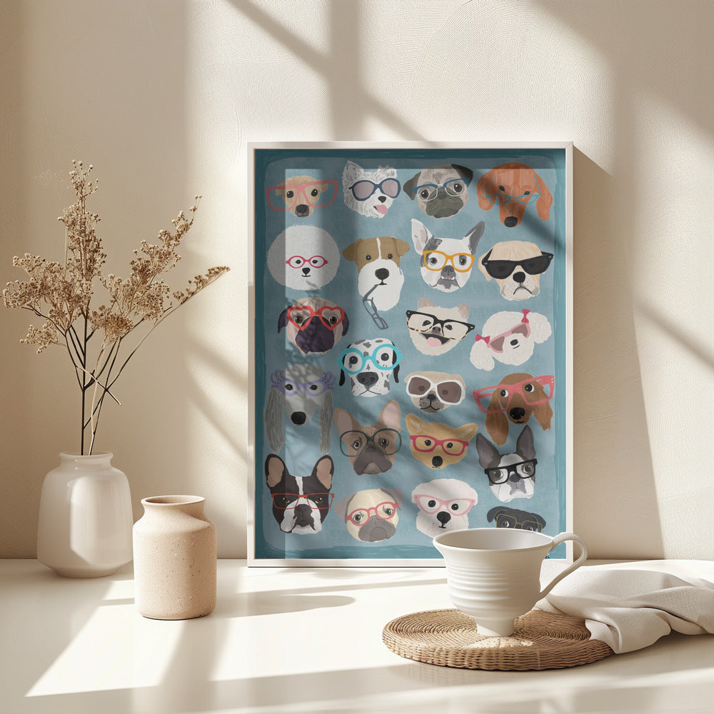 Puzzle Dogs In Glasses - Poster / Art Print - interiör