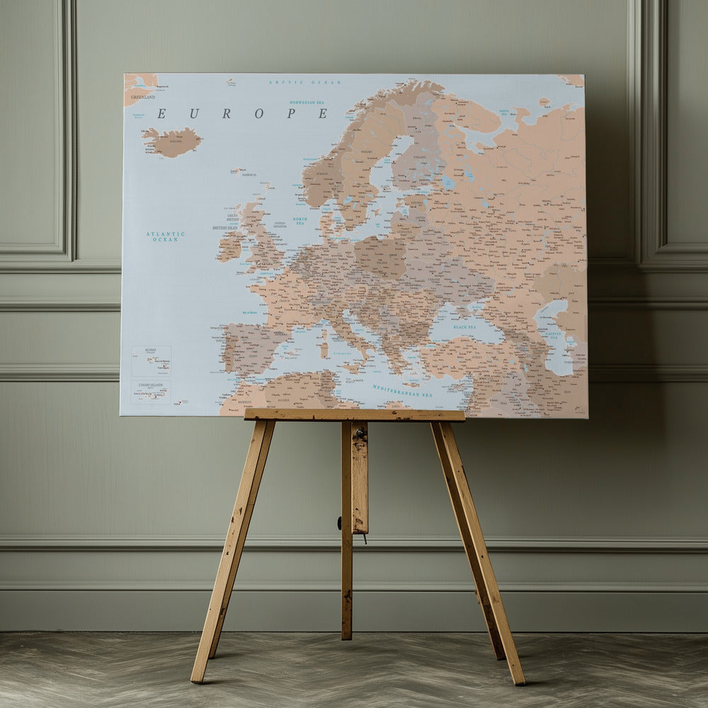 Neutral detaljerad karta av Europa - Poster / Art Print - interiör