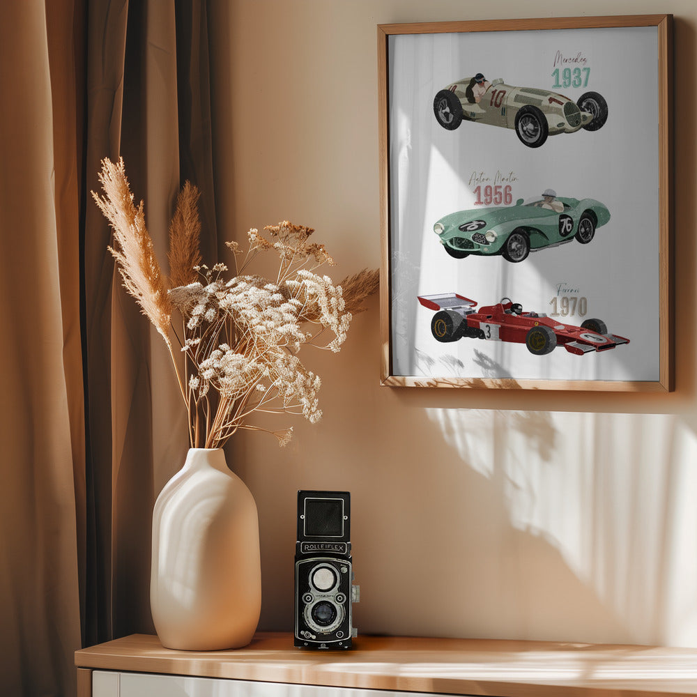 Vintage Racecars - Poster / Art Print - interiör