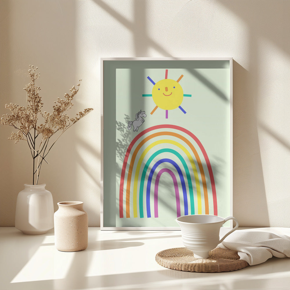Rainbow Sun and Unicorn - Poster / Art Print - interiör