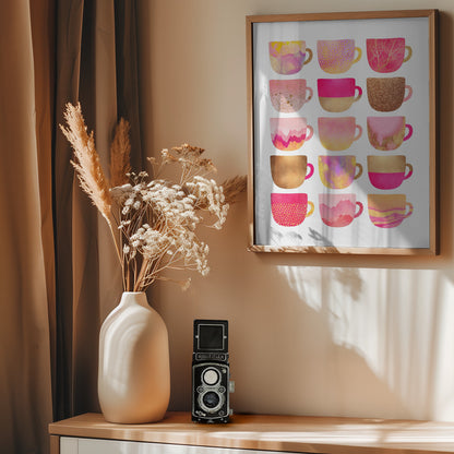 Pretty Pink Coffee Cups - Poster / Art Print - interiör