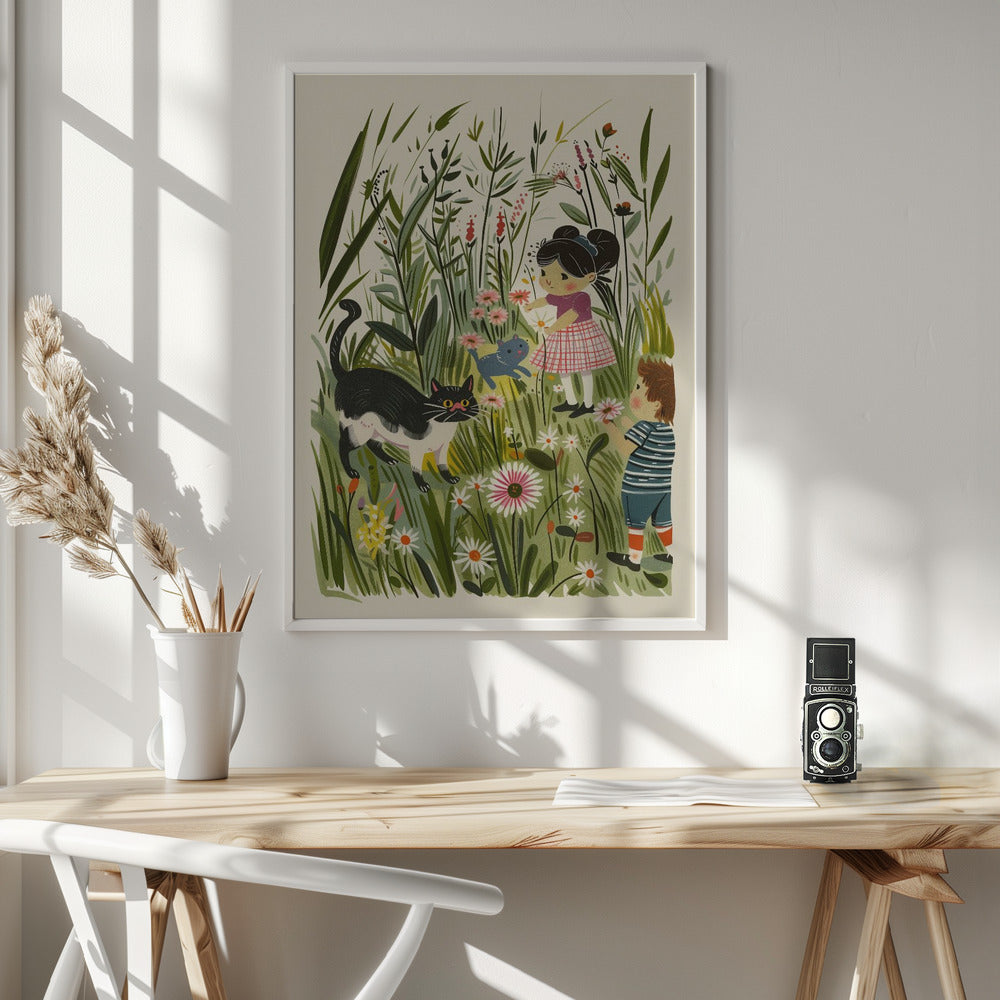 Vintage Kids and Cats Poster - Poster / Art Print - interiör