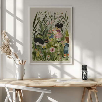Vintage Kids and Cats Poster - Poster / Art Print - interiör