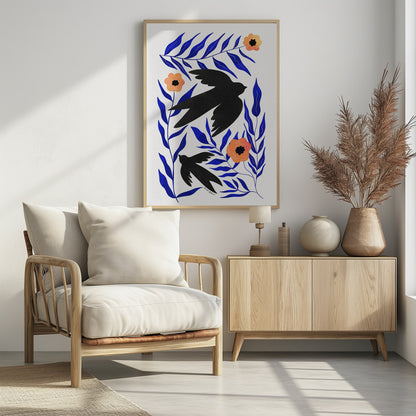 Swallow Flowers - Poster / Art Print - interiör