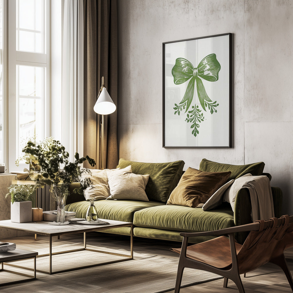 Christmas Bow Green - Poster / Art Print - interiör