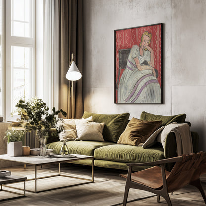 Jeune Femme Assise En Robe Grise - Poster / Art Print - interiör
