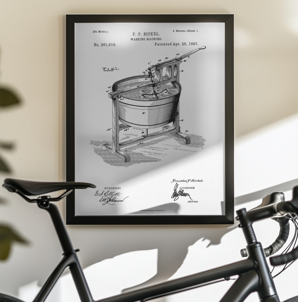 Washing Machine Patent 1887 - Poster / Art Print - interiör