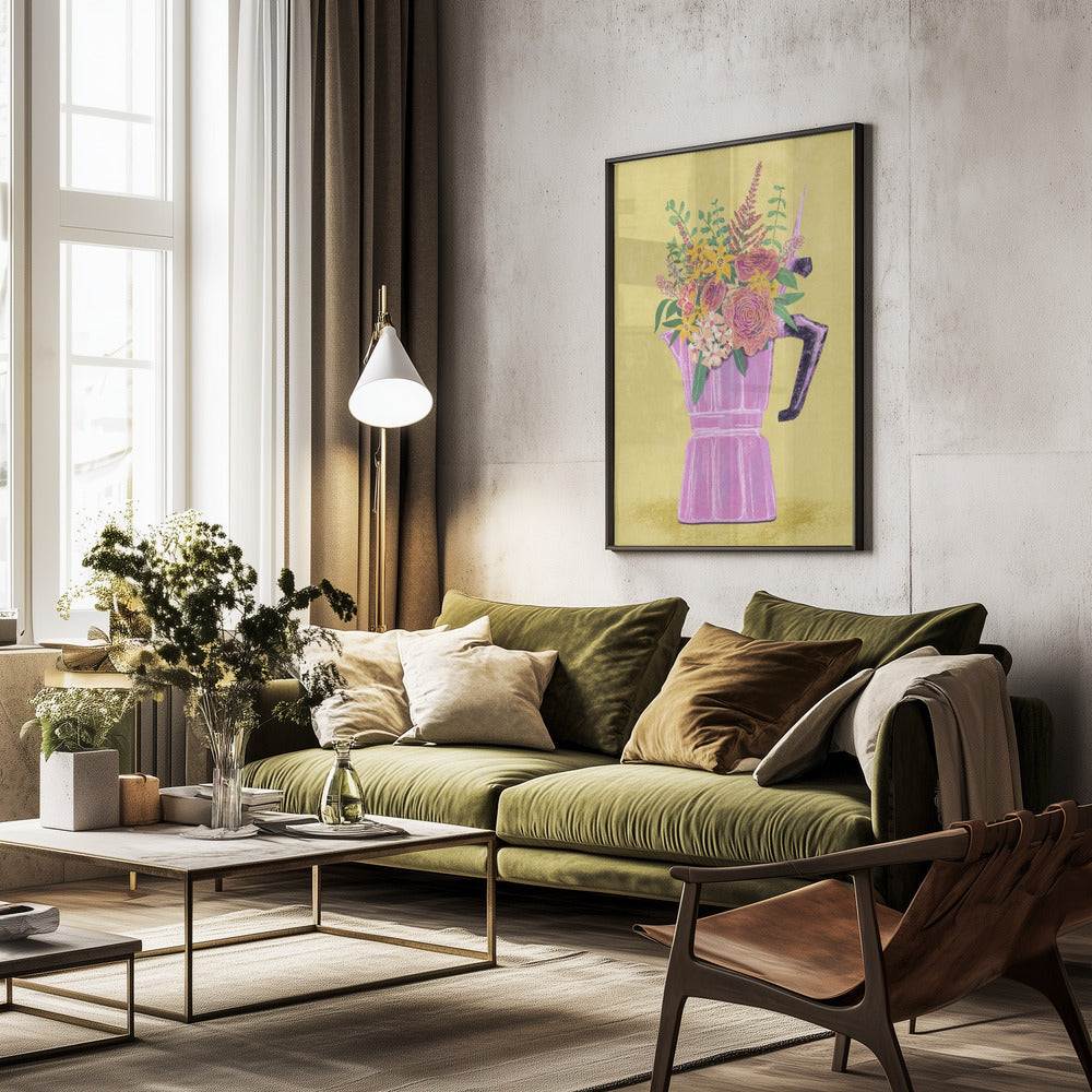 Espresso Maker with Flowers - Poster / Art Print - interiör