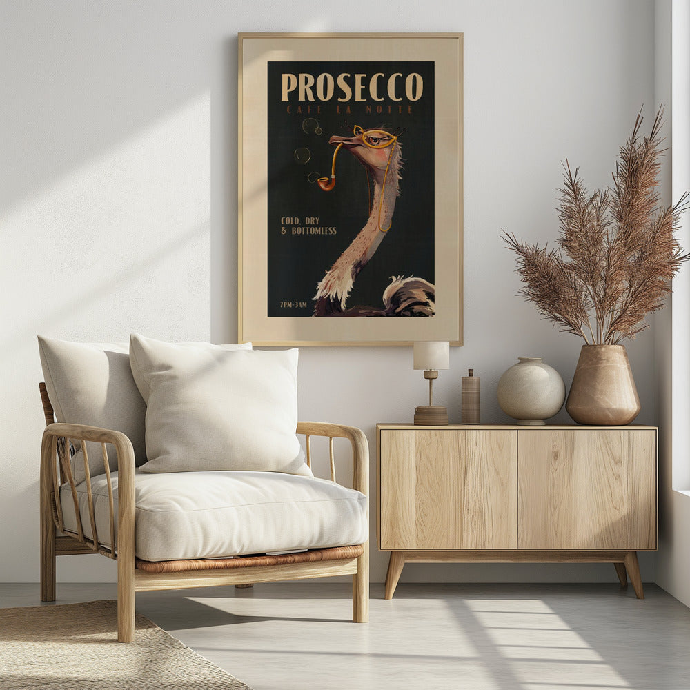 Art Deco Prosecco Wall Art Of An Ostrich - Poster / Art Print - interiör