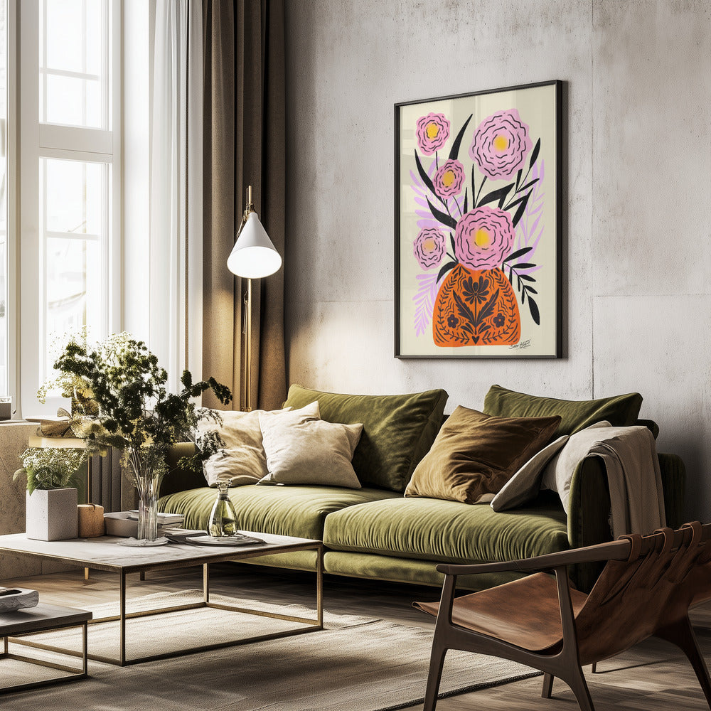 Pink Maxi Flower Vase - Poster / Art Print - interiör