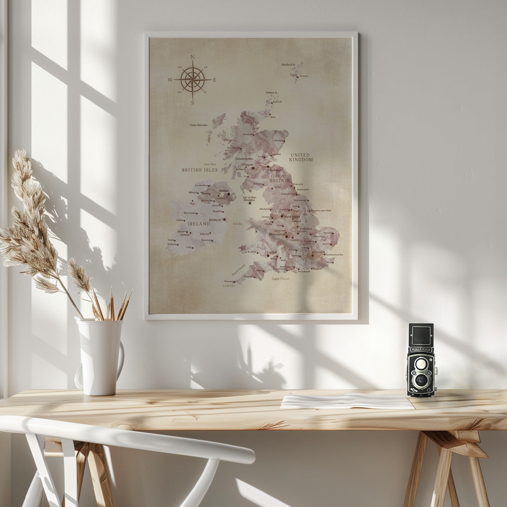 Sepia karta av Storbritannien - Poster / Art Print - interiör