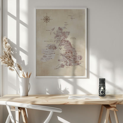 Sepia karta av Storbritannien - Poster / Art Print - interiör