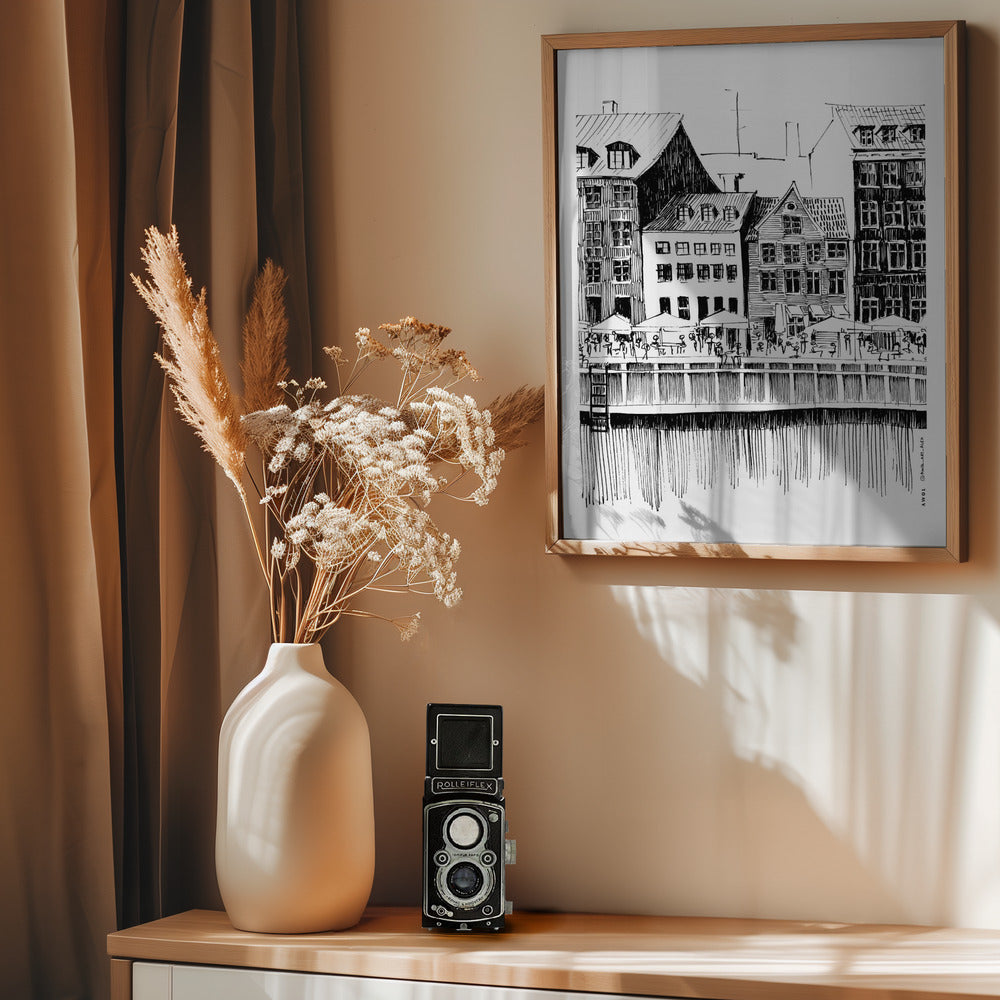Nyhavn Canal: Copenhagen, Denmark City Drawing - Poster / Art Print - interiör