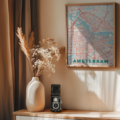 Retro Map   Amsterdam - Poster / Art Print - interiör
