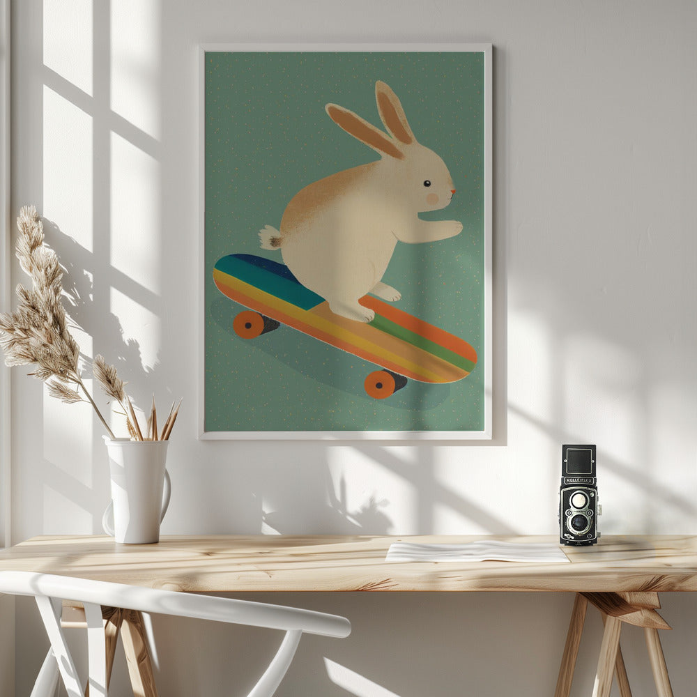 Bunny On Skateboard - Poster / Art Print - interiör