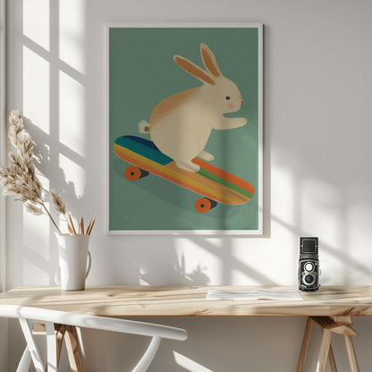 Bunny On Skateboard - Poster / Art Print - interiör