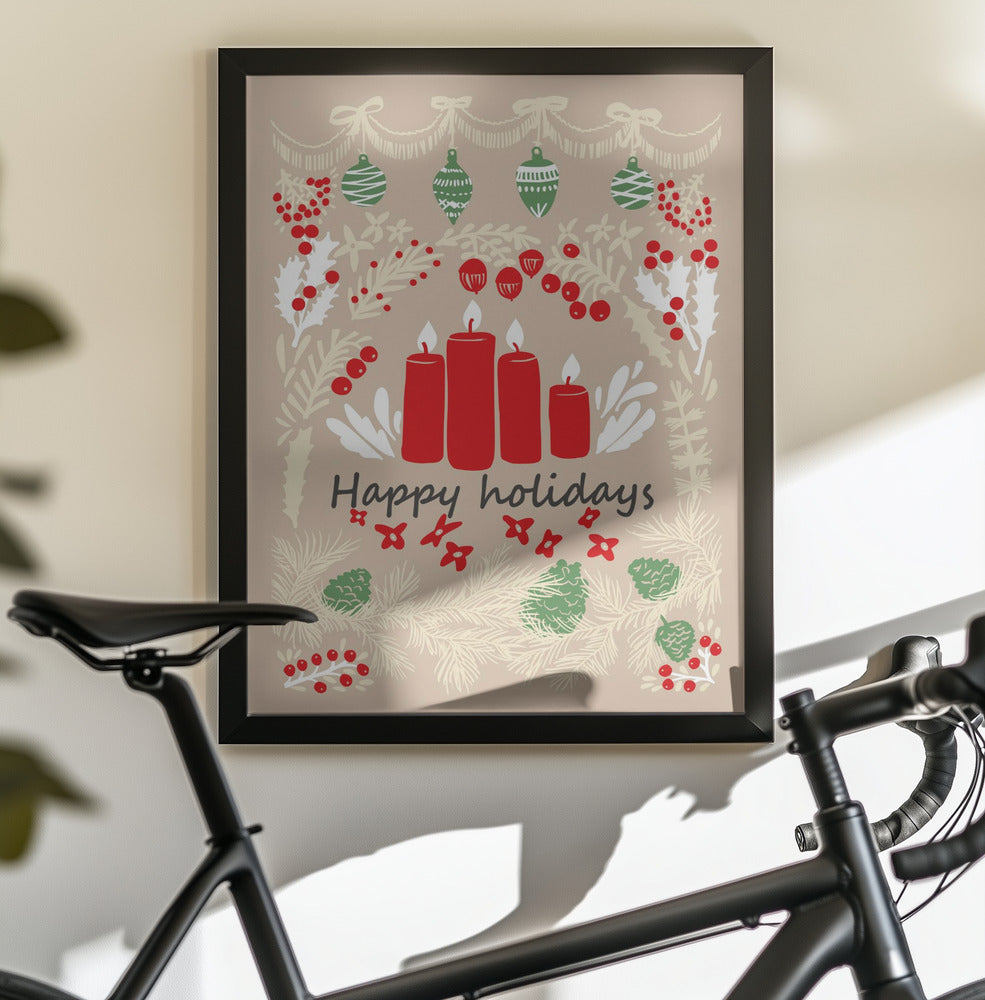 happy holidays - folk art illustration - Poster / Art Print - interiör