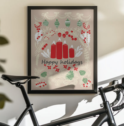 happy holidays - folk art illustration - Poster / Art Print - interiör
