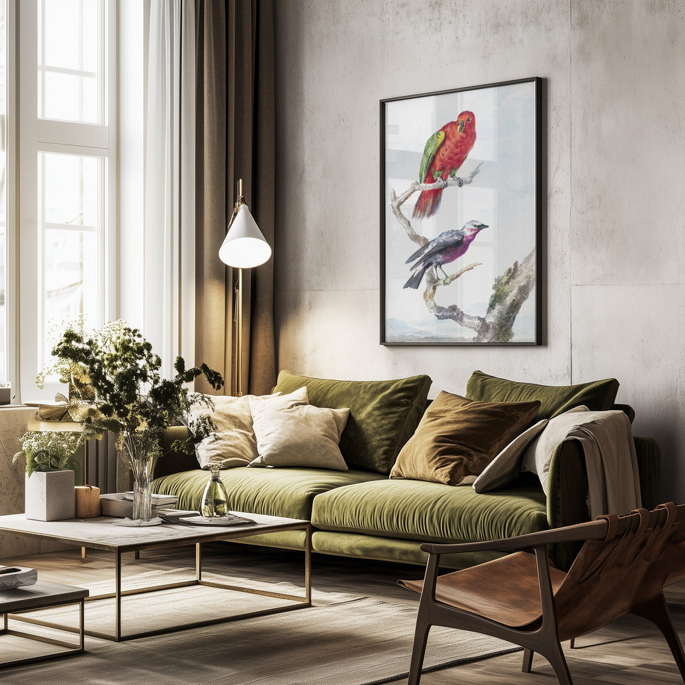 Two Birds, Including a Red Green Parrot - Poster / Art Print - interiör