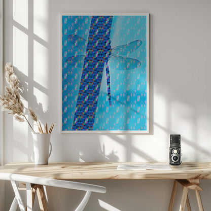 Dragonfly Silhouette with Vibrant Pixel Patterns - Poster / Art Print - interiör