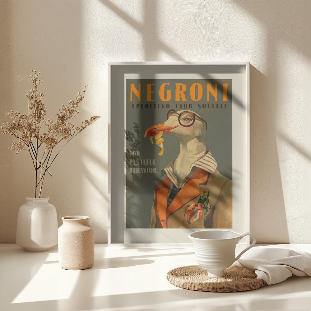 Vintage Art Deco Negroni Poster Of A Fancy Seagull - Poster / Art Print - interiör