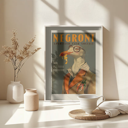 Vintage Art Deco Negroni Poster Of A Fancy Seagull - Poster / Art Print - interiör