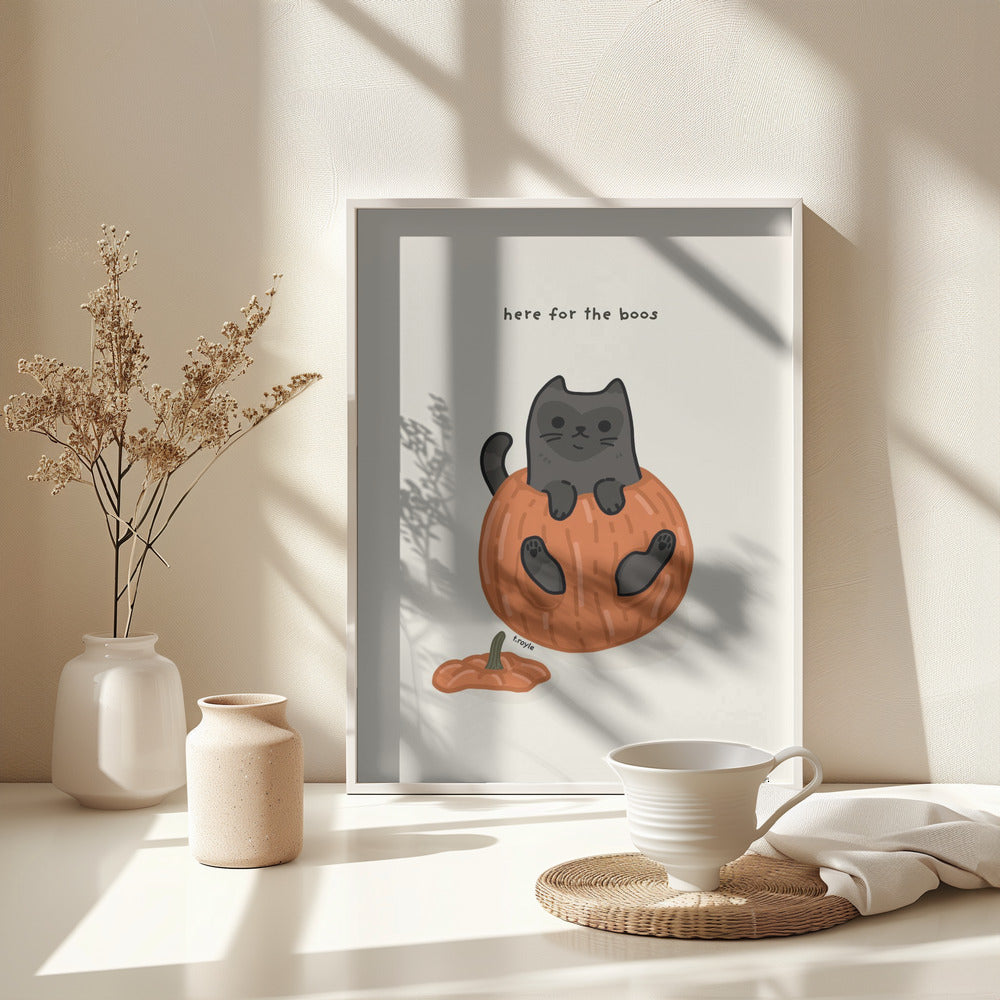 Black Cat Playfully Sitting In A Pumpkin - Poster / Art Print - interiör