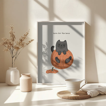 Black Cat Playfully Sitting In A Pumpkin - Poster / Art Print - interiör