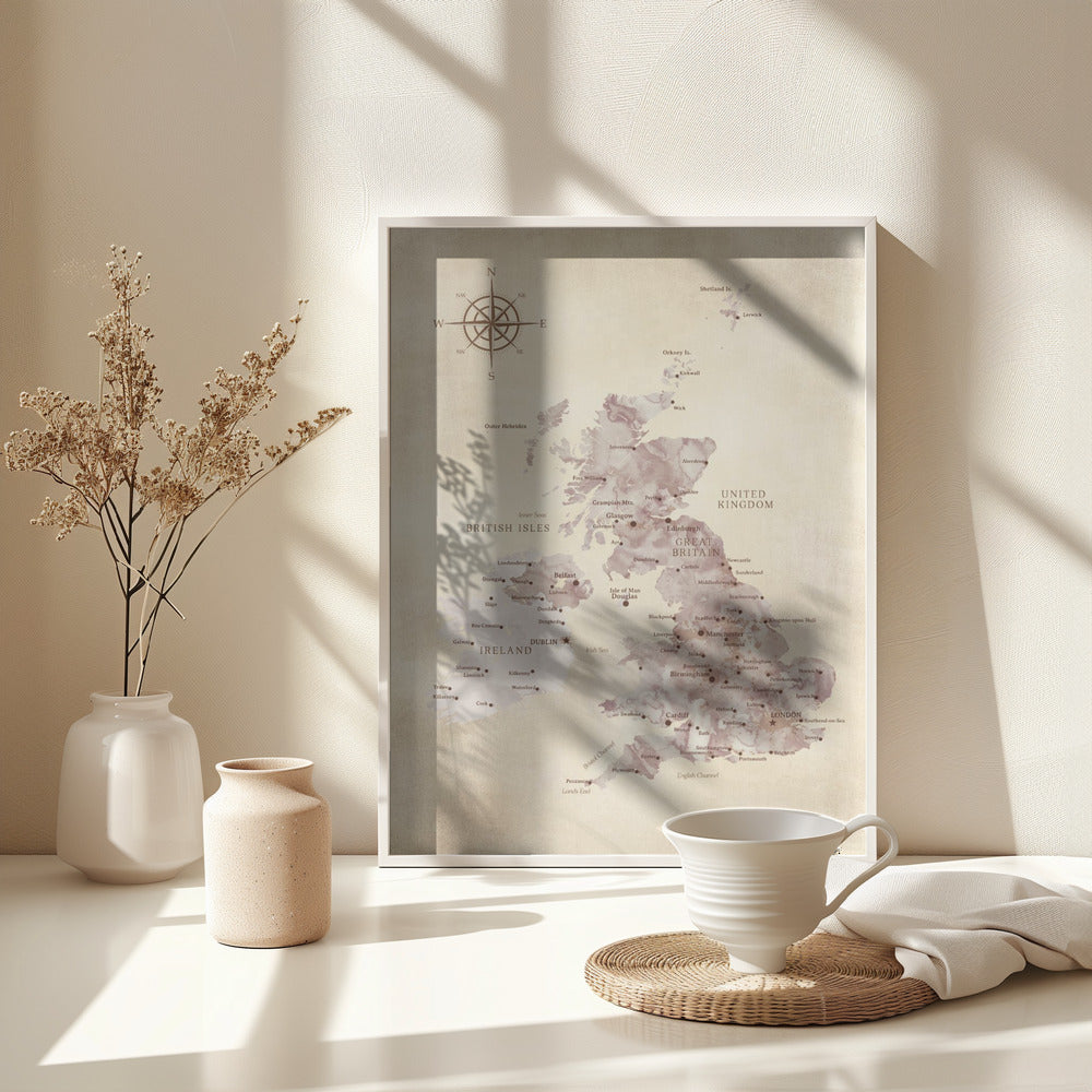 Sepia karta av Storbritannien - Poster / Art Print - interiör