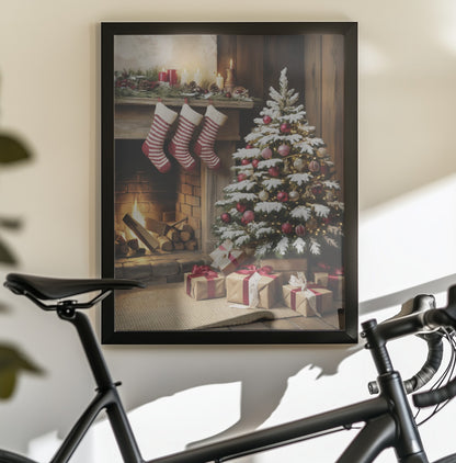 Christmas By the Fireplace - Poster / Art Print - interiör