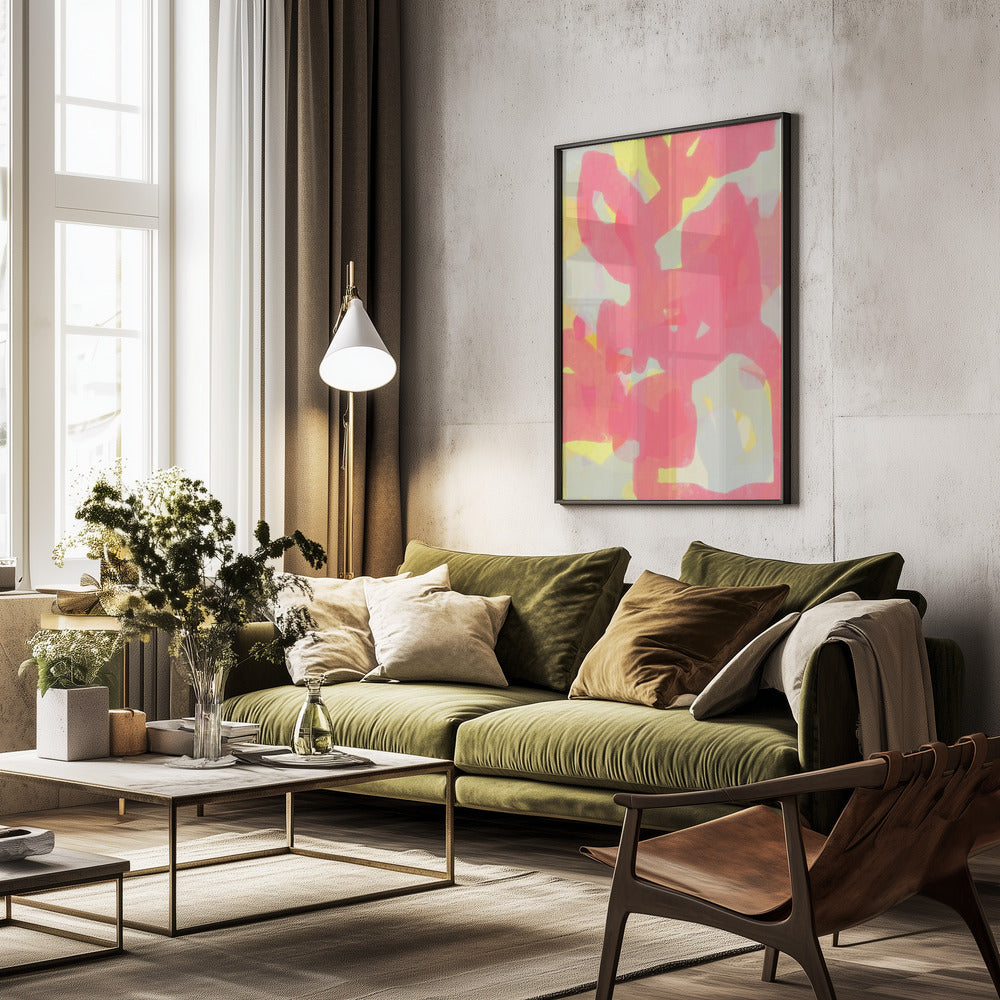 Pink, Grey, Yellow Abstract - Poster / Art Print - interiör