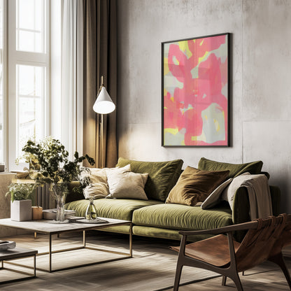 Pink, Grey, Yellow Abstract - Poster / Art Print - interiör
